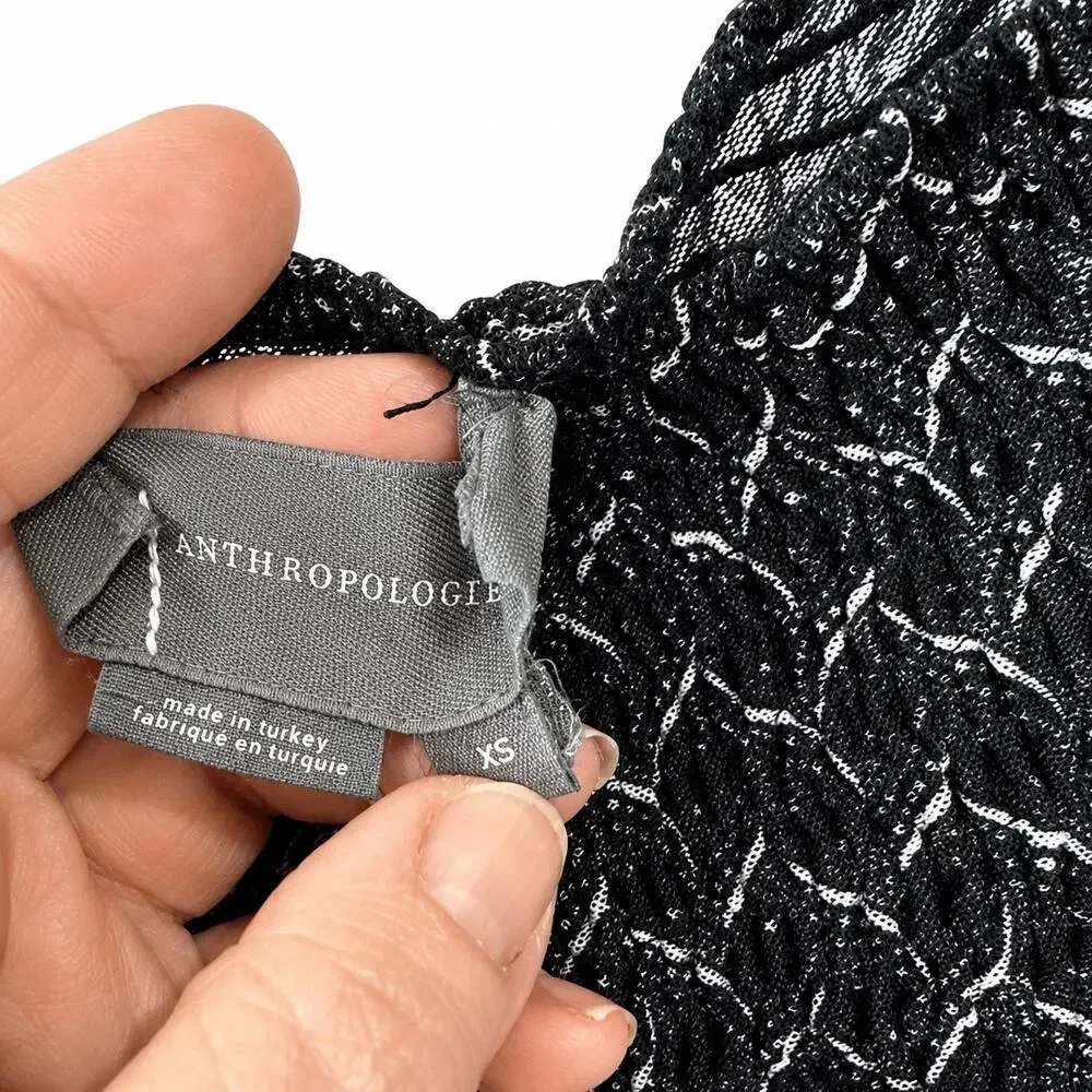 Anthropologie Black Smocked Square Neck Puff Sleeve Whimsygoth XSmall Fairy